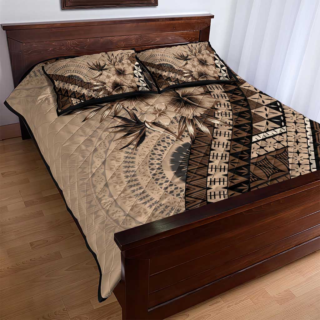Bula Fiji Quilt Bed Set Mocha Brown Kaivity Masi Tapa LT7 - Polynesian Pride