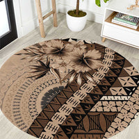 Bula Fiji Round Carpet Mocha Brown Kaivity Masi Tapa LT7 Brown - Polynesian Pride