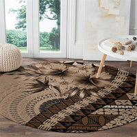 Bula Fiji Round Carpet Mocha Brown Kaivity Masi Tapa LT7 - Polynesian Pride