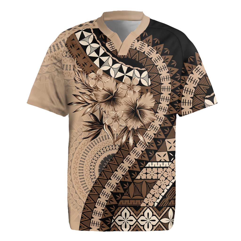 Bula Fiji Rugby Jersey Mocha Brown Kaivity Masi Tapa LT7 Brown - Polynesian Pride