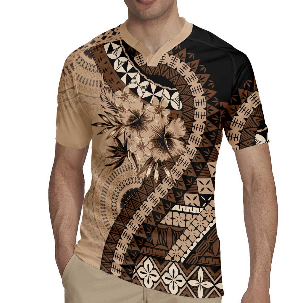 Bula Fiji Rugby Jersey Mocha Brown Kaivity Masi Tapa LT7 - Polynesian Pride