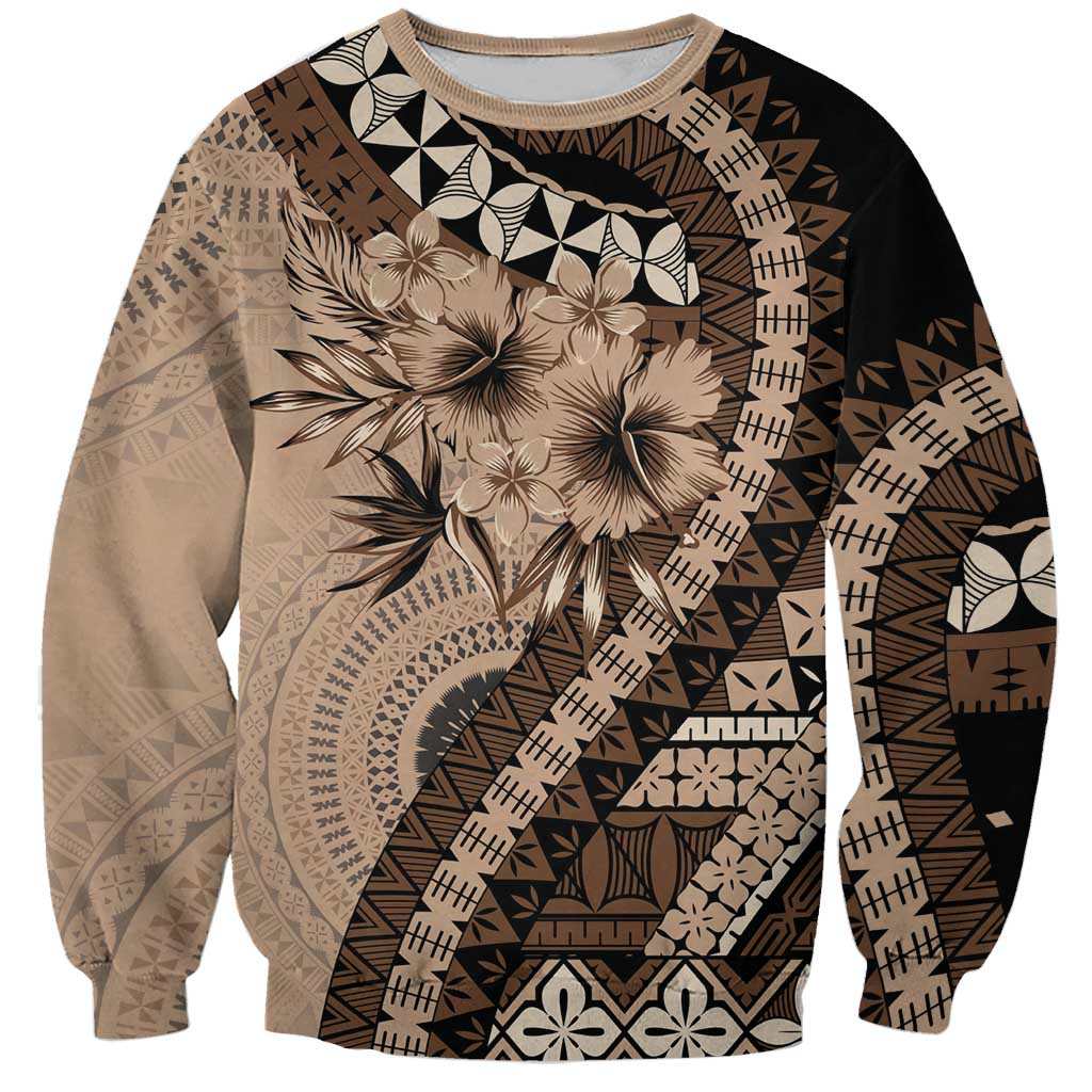 Bula Fiji Sweatshirt Mocha Brown Kaivity Masi Tapa LT7 Unisex Brown - Polynesian Pride