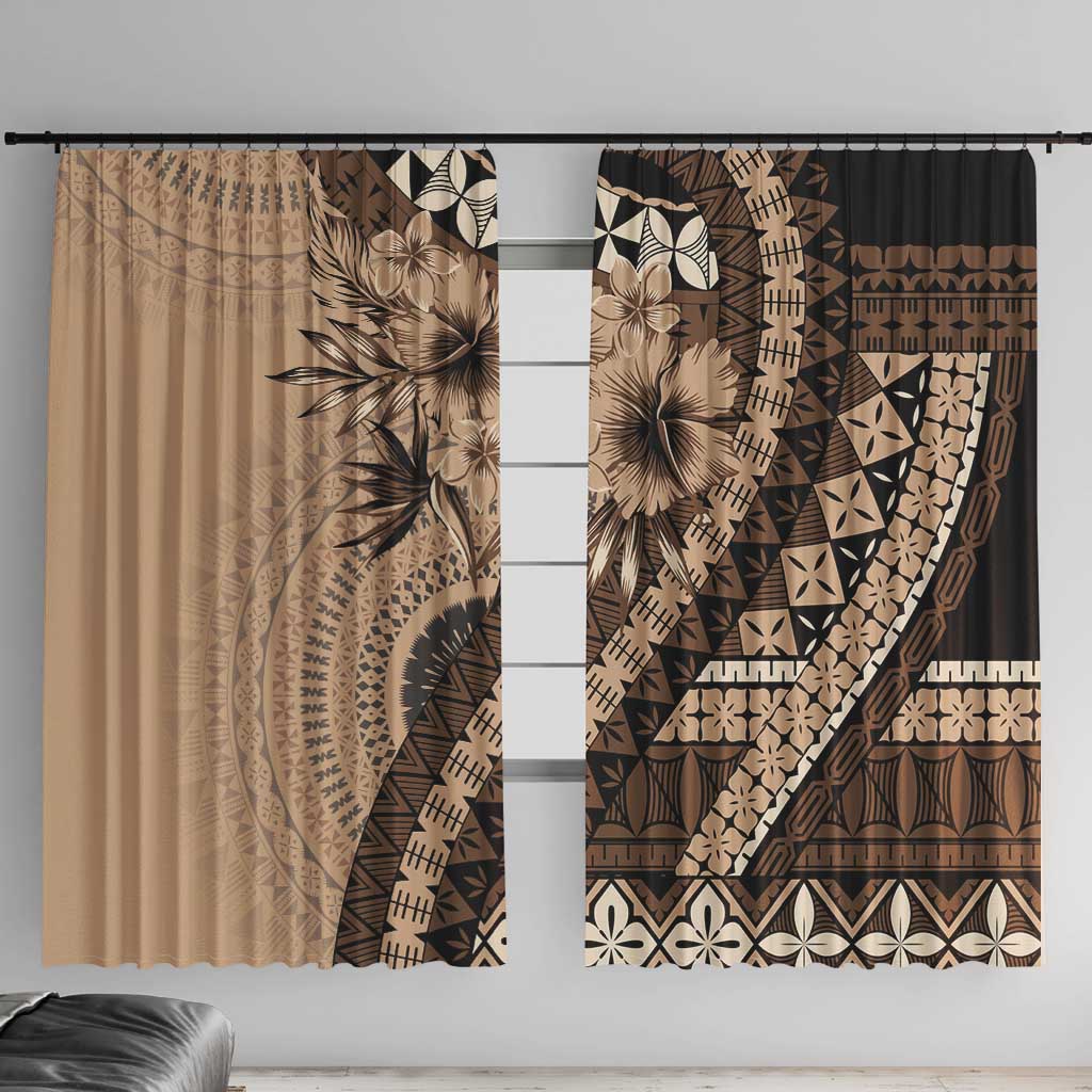 Bula Fiji Window Curtain Mocha Brown Kaivity Masi Tapa LT7 With Hooks Brown - Polynesian Pride