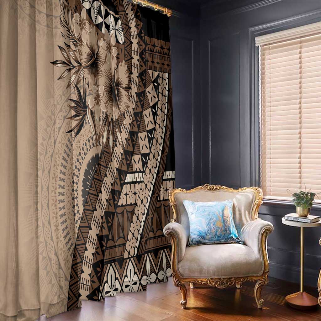 Bula Fiji Window Curtain Mocha Brown Kaivity Masi Tapa LT7 - Polynesian Pride