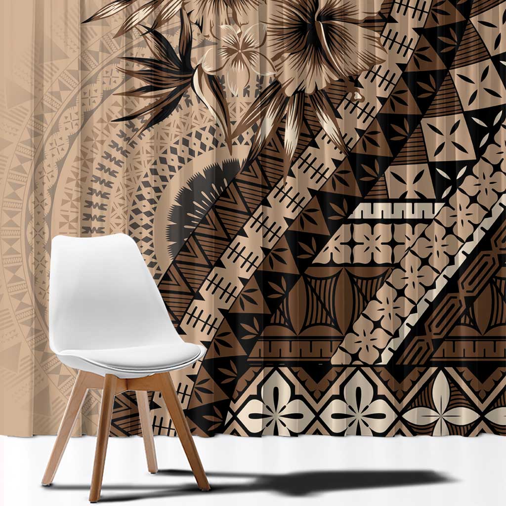 Bula Fiji Window Curtain Mocha Brown Kaivity Masi Tapa LT7 - Polynesian Pride