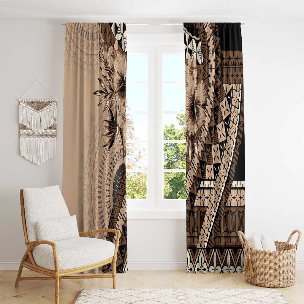Bula Fiji Window Curtain Mocha Brown Kaivity Masi Tapa LT7 - Polynesian Pride