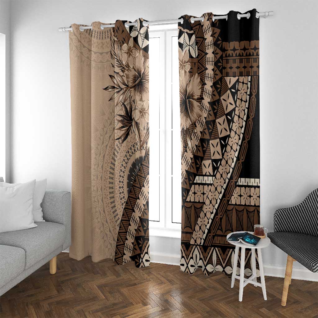 Bula Fiji Window Curtain Mocha Brown Kaivity Masi Tapa LT7 With Grommets Brown - Polynesian Pride