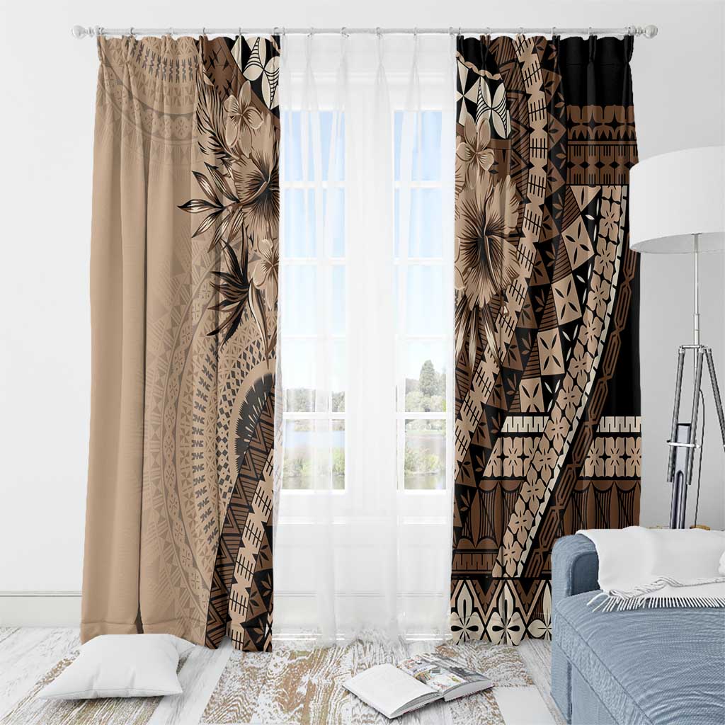 Bula Fiji Window Curtain Mocha Brown Kaivity Masi Tapa LT7 - Polynesian Pride