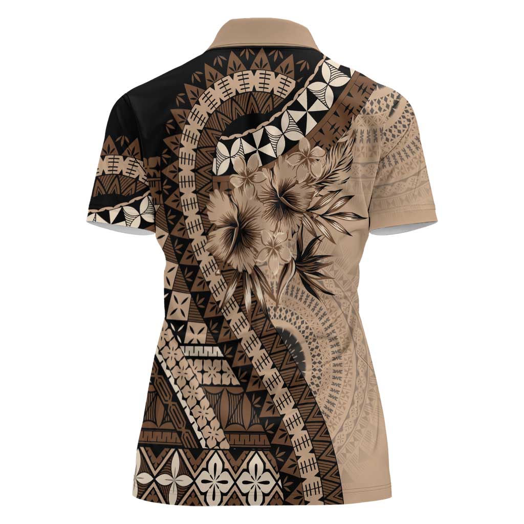 Bula Fiji Women Polo Shirt Mocha Brown Kaivity Masi Tapa LT7 - Polynesian Pride