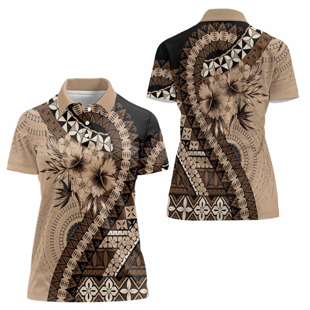 Bula Fiji Women Polo Shirt Mocha Brown Kaivity Masi Tapa LT7 - Polynesian Pride