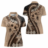 Bula Fiji Women Polo Shirt Mocha Brown Kaivity Masi Tapa LT7 - Polynesian Pride