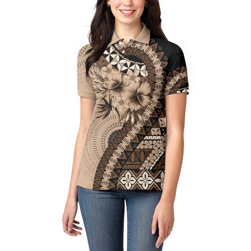 Bula Fiji Women Polo Shirt Mocha Brown Kaivity Masi Tapa LT7 - Polynesian Pride