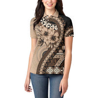 Bula Fiji Women Polo Shirt Mocha Brown Kaivity Masi Tapa LT7 - Polynesian Pride