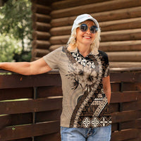Bula Fiji Women Polo Shirt Mocha Brown Kaivity Masi Tapa LT7 - Polynesian Pride