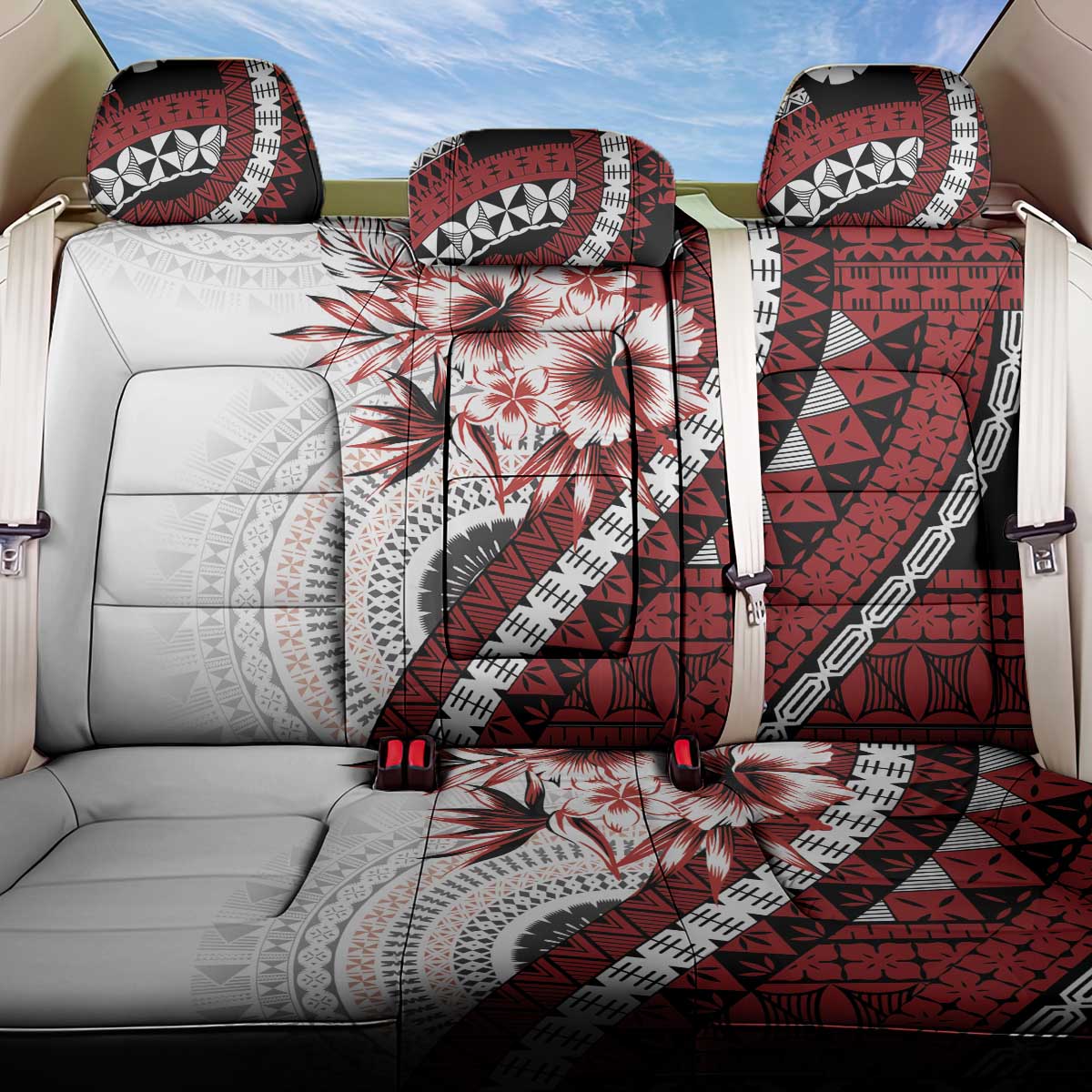Bula Fiji Back Car Seat Cover White Kaivity Masi Tapa LT7 One Size White - Polynesian Pride