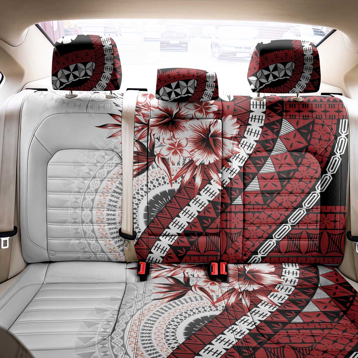 Bula Fiji Back Car Seat Cover White Kaivity Masi Tapa LT7 - Polynesian Pride