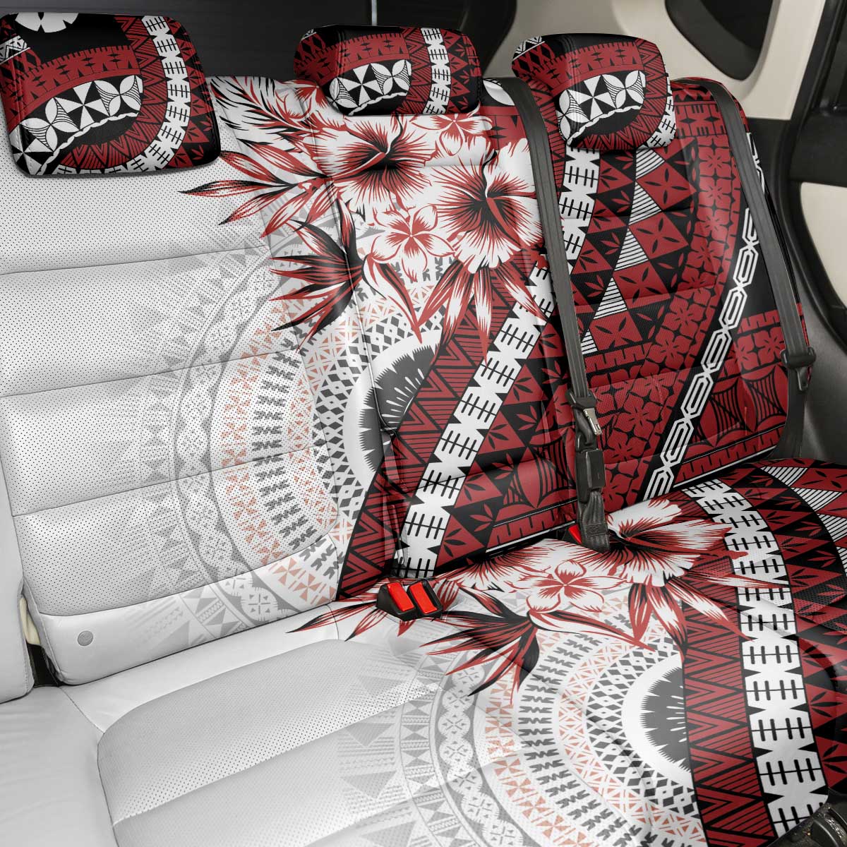 Bula Fiji Back Car Seat Cover White Kaivity Masi Tapa LT7 - Polynesian Pride