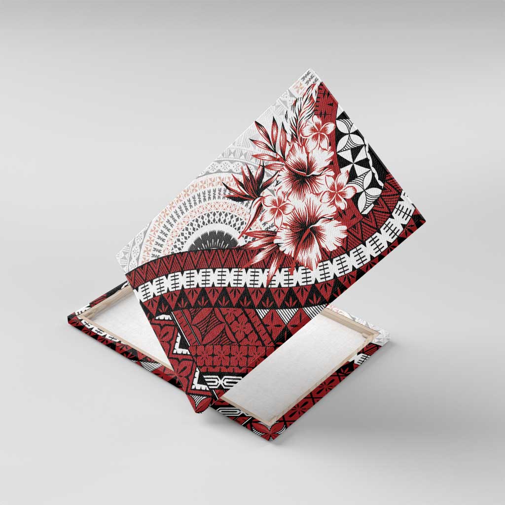Bula Fiji Canvas Wall Art White Kaivity Masi Tapa LT7 With Frame White - Polynesian Pride