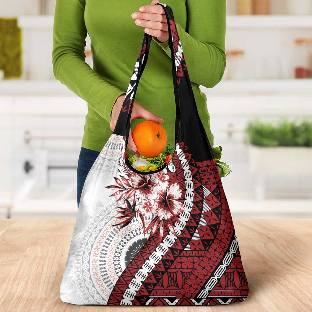 Bula Fiji Grocery Bag White Kaivity Masi Tapa LT7 - Polynesian Pride