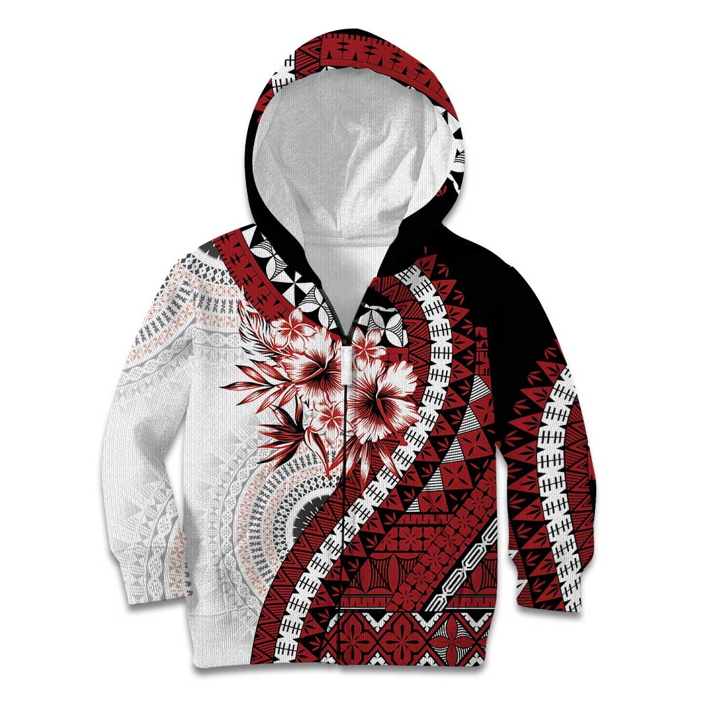 Bula Fiji Kid Hoodie White Kaivity Masi Tapa LT7 Zip Hoodie White - Polynesian Pride