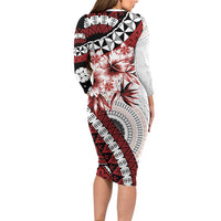 Bula Fiji Long Sleeve Bodycon Dress White Kaivity Masi Tapa LT7 - Polynesian Pride