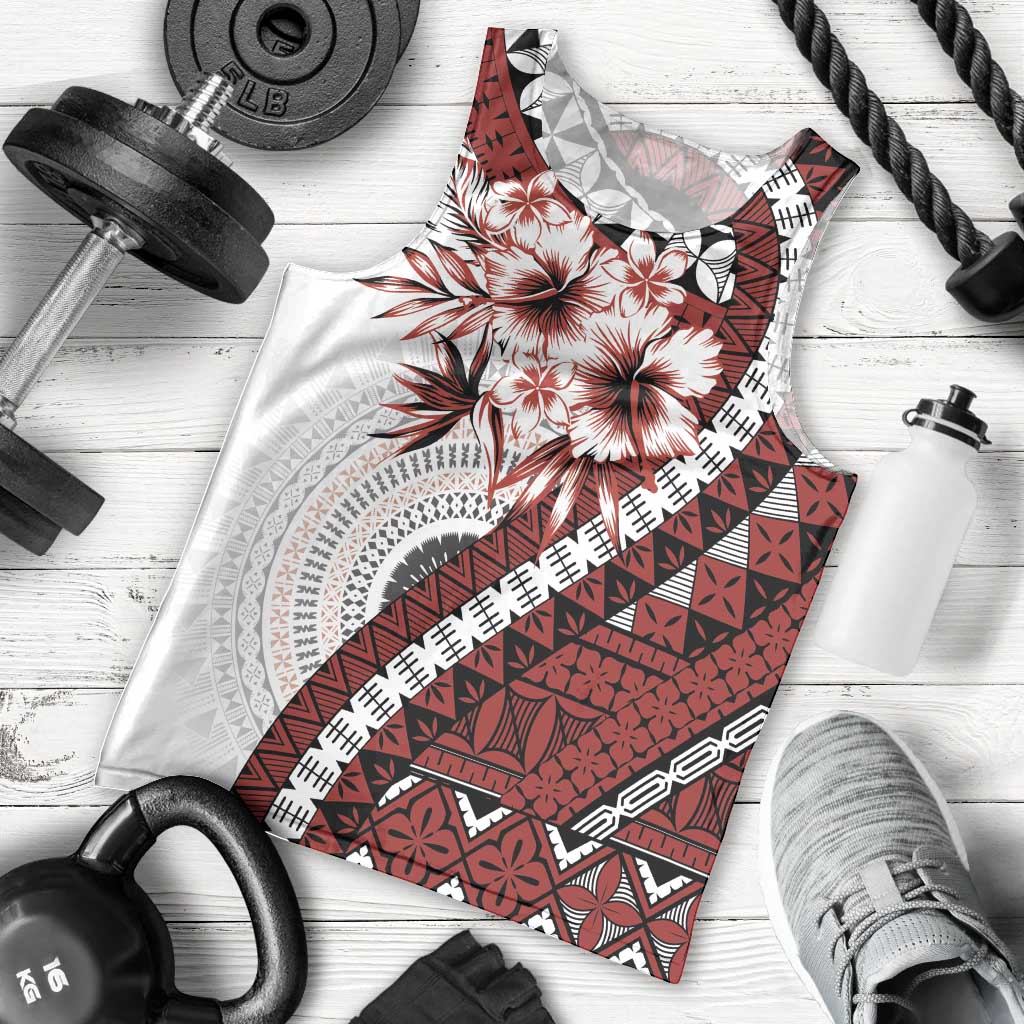 Bula Fiji Men Tank Top White Kaivity Masi Tapa LT7 - Polynesian Pride