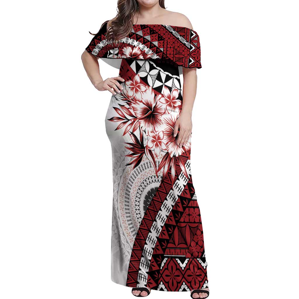 Bula Fiji Off Shoulder Maxi Dress White Kaivity Masi Tapa LT7 Women White - Polynesian Pride