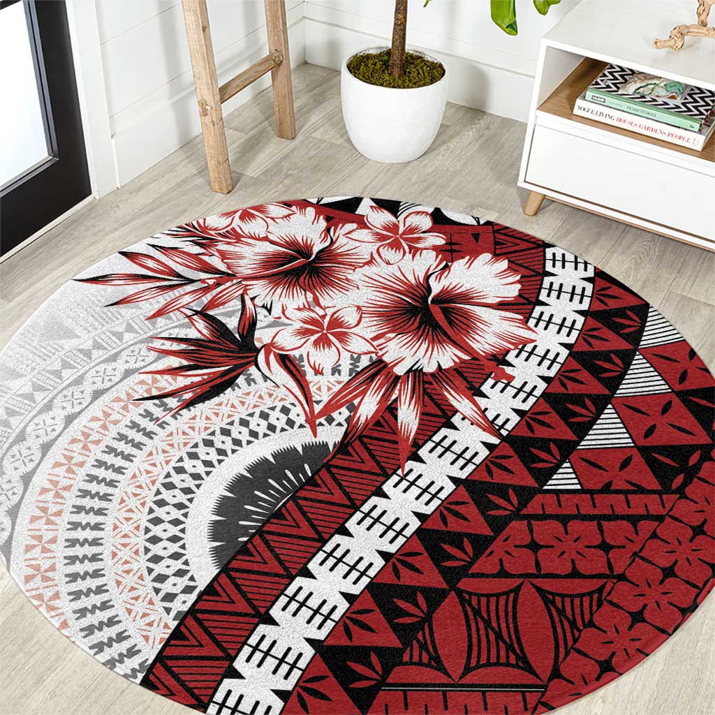 Bula Fiji Round Carpet White Kaivity Masi Tapa LT7 White - Polynesian Pride