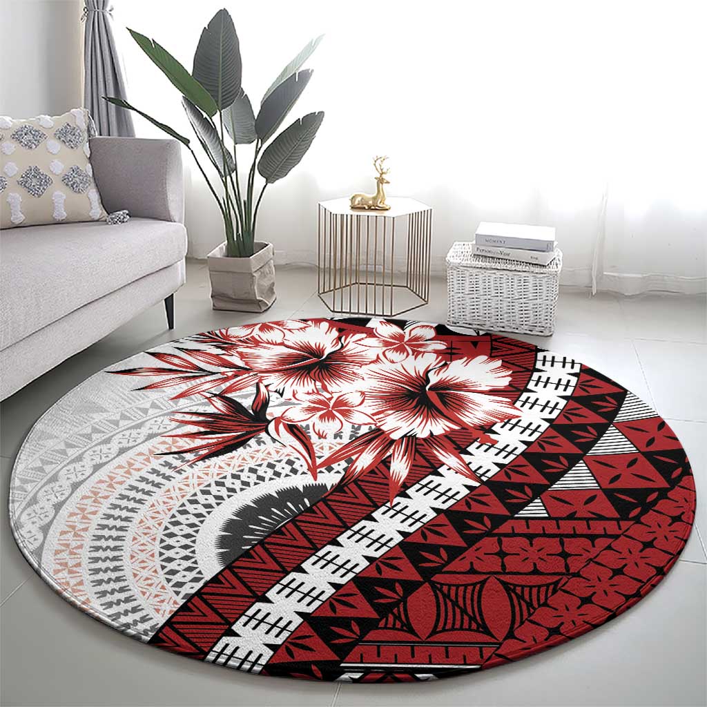 Bula Fiji Round Carpet White Kaivity Masi Tapa LT7 - Polynesian Pride