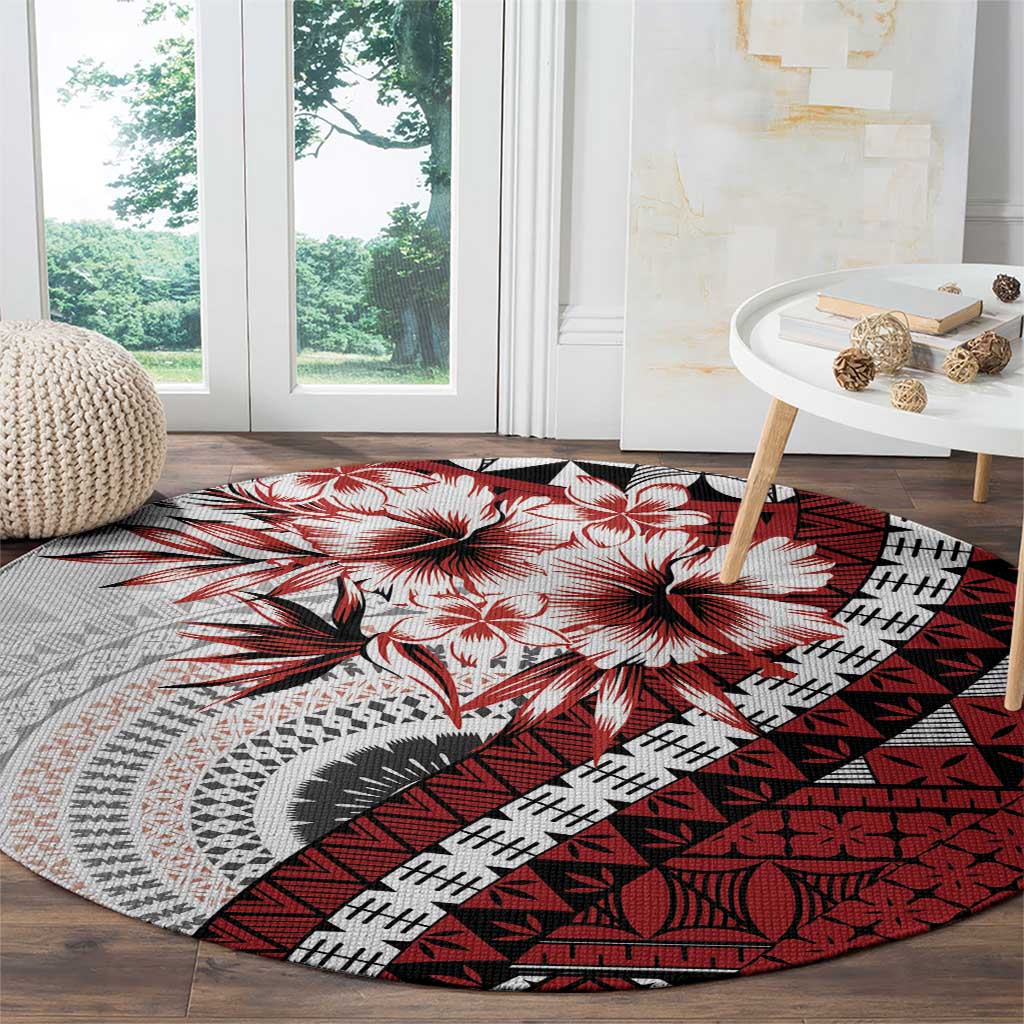Bula Fiji Round Carpet White Kaivity Masi Tapa LT7 - Polynesian Pride