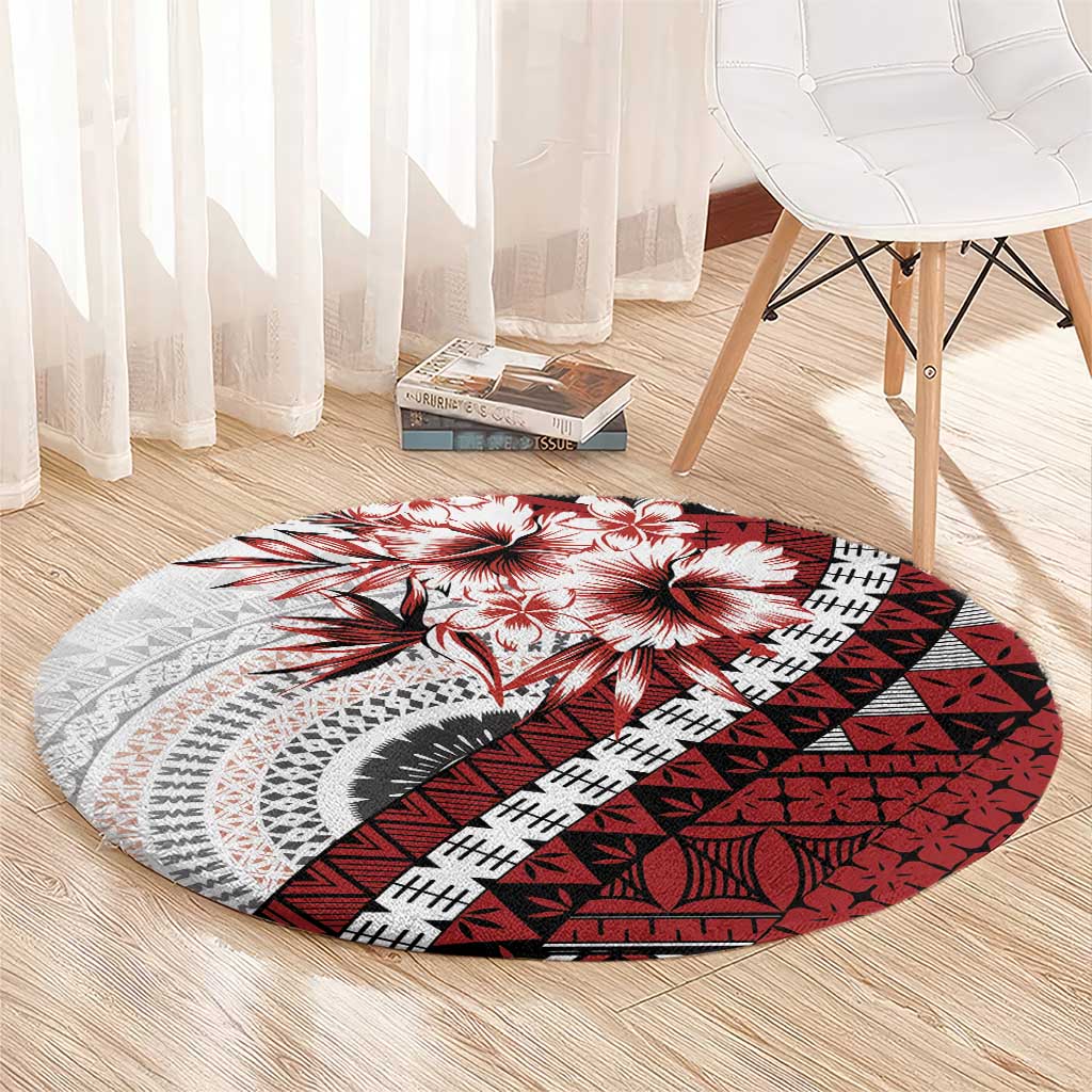 Bula Fiji Round Carpet White Kaivity Masi Tapa LT7 - Polynesian Pride