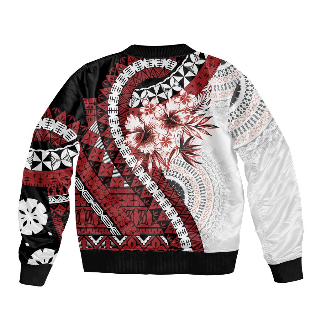 Bula Fiji Sleeve Zip Bomber Jacket White Kaivity Masi Tapa LT7 - Polynesian Pride