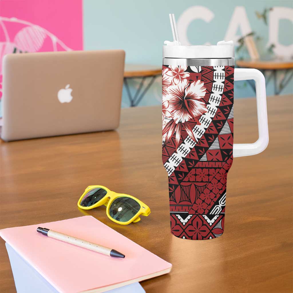 Bula Fiji Tumbler With Handle White Kaivity Masi Tapa LT7 - Polynesian Pride