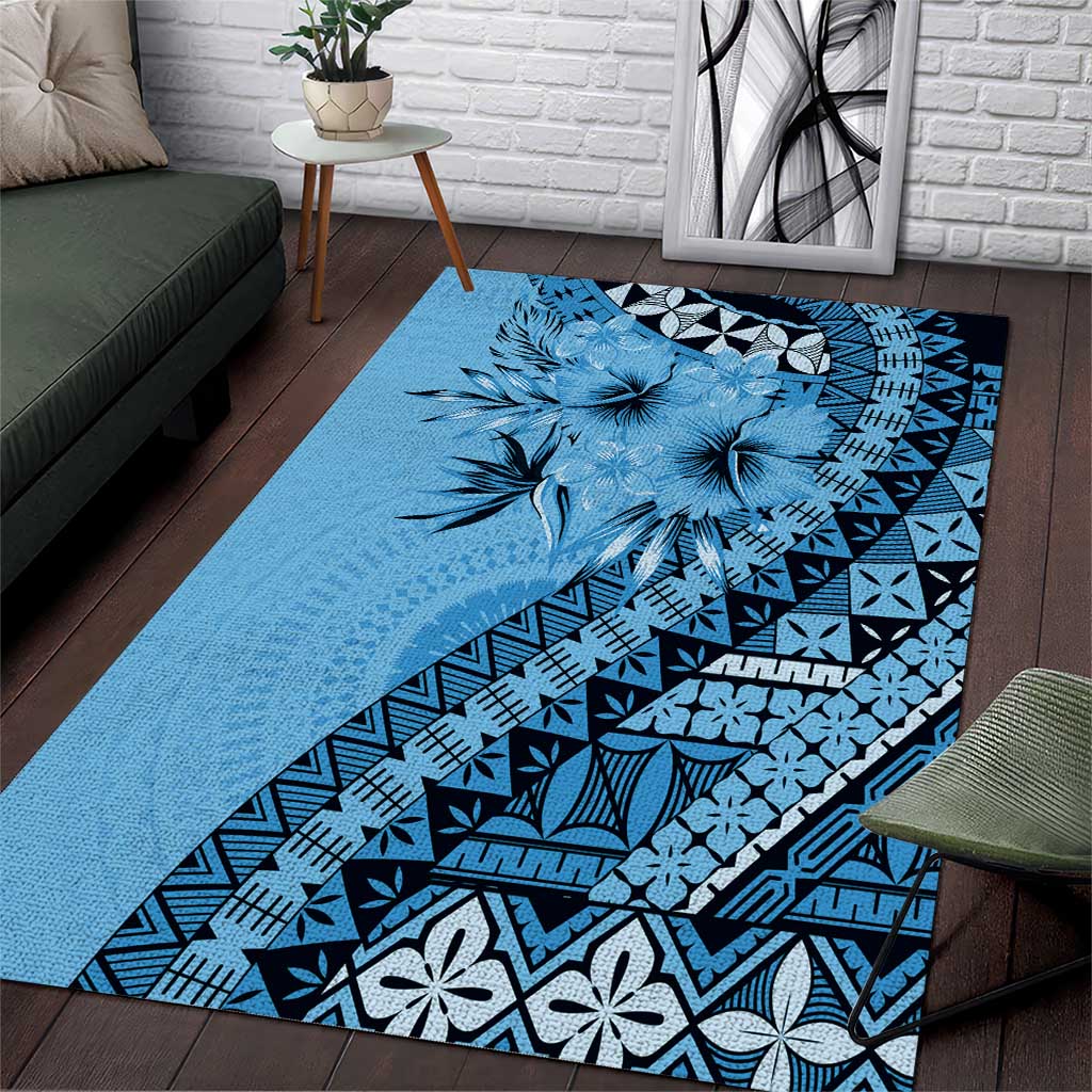 Bula Fiji Area Rug Turquoise Kaivity Masi Tapa LT7 Turquoise - Polynesian Pride