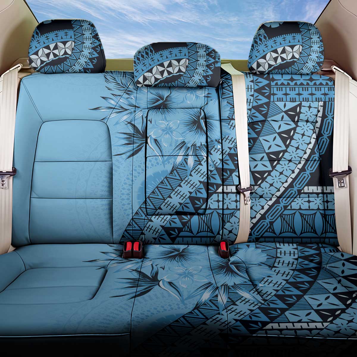 Bula Fiji Back Car Seat Cover Turquoise Kaivity Masi Tapa LT7 One Size Turquoise - Polynesian Pride
