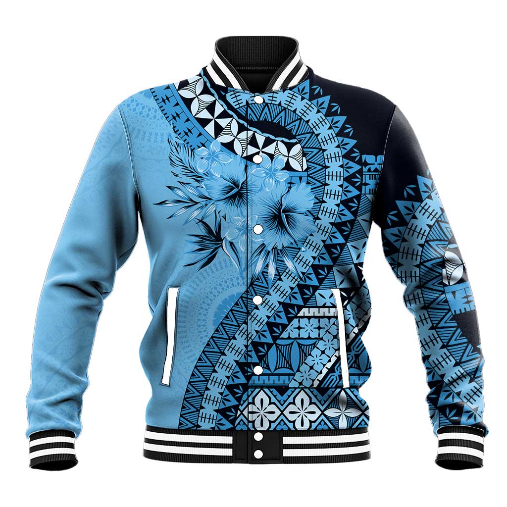 Bula Fiji Baseball Jacket Turquoise Kaivity Masi Tapa LT7 Unisex Turquoise - Polynesian Pride