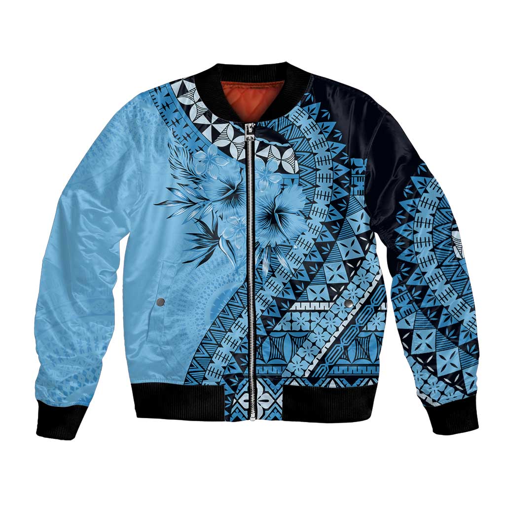 Bula Fiji Bomber Jacket Turquoise Kaivity Masi Tapa LT7 Unisex Turquoise - Polynesian Pride