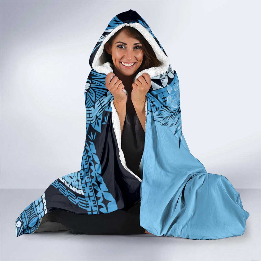 Bula Fiji Hooded Blanket Turquoise Kaivity Masi Tapa LT7 - Polynesian Pride