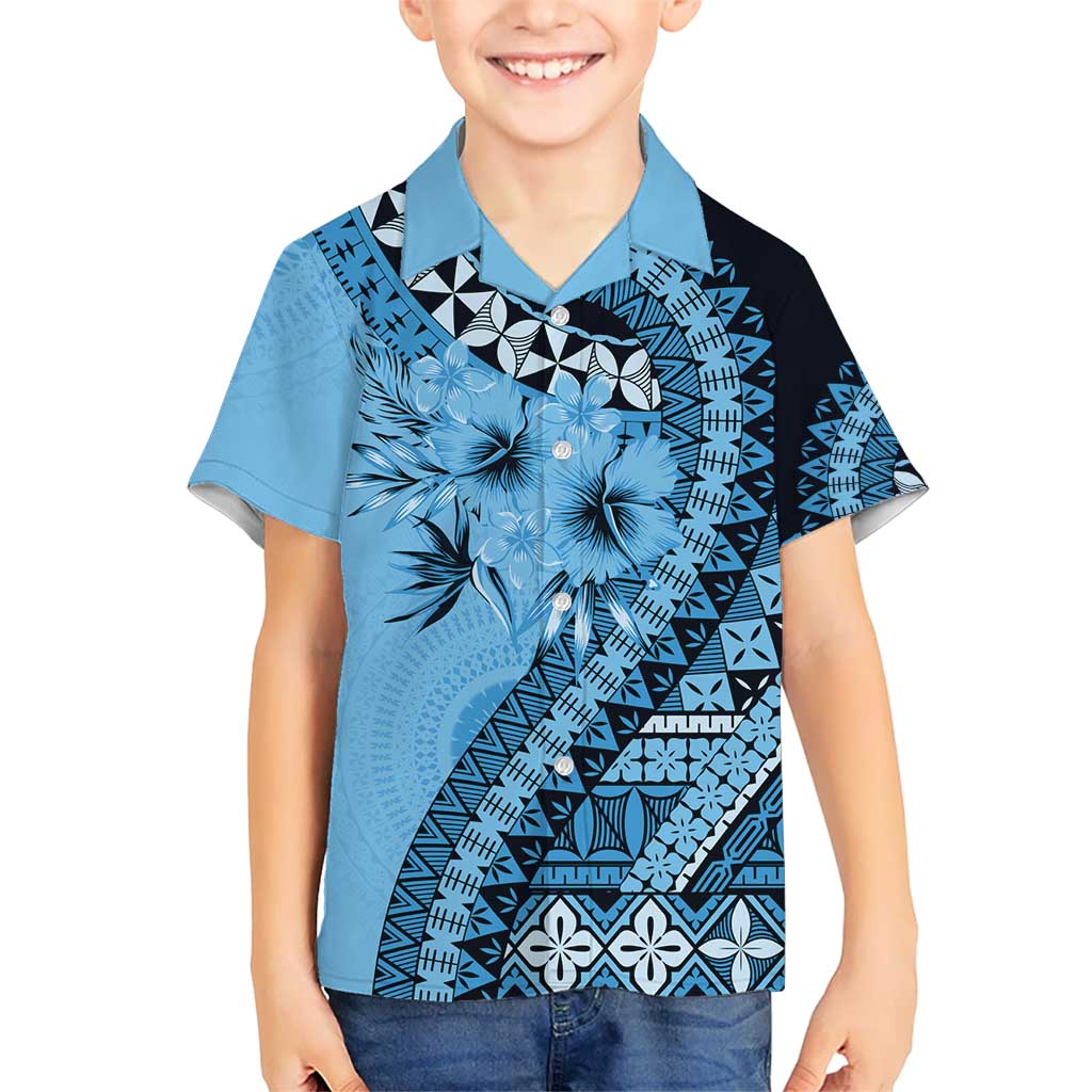 Bula Fiji Kid Hawaiian Shirt Turquoise Kaivity Masi Tapa LT7 Kid Turquoise - Polynesian Pride