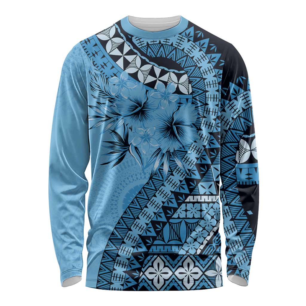 Bula Fiji Long Sleeve Shirt Turquoise Kaivity Masi Tapa LT7 Unisex Turquoise - Polynesian Pride