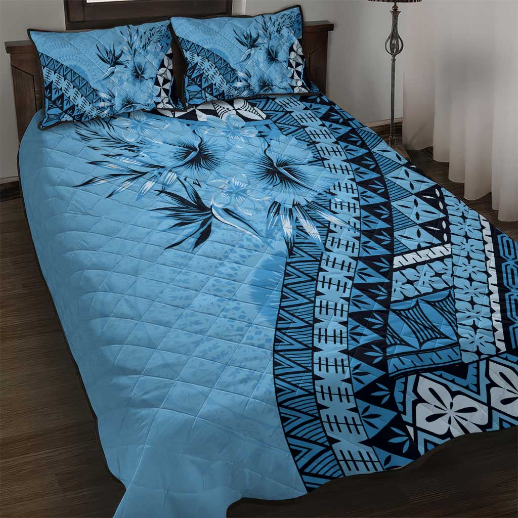 Bula Fiji Quilt Bed Set Turquoise Kaivity Masi Tapa LT7 Turquoise - Polynesian Pride