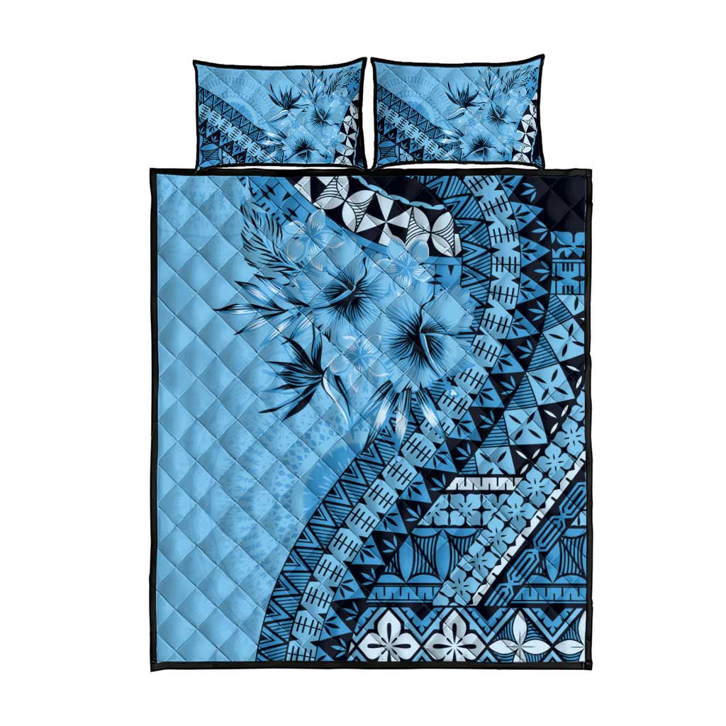 Bula Fiji Quilt Bed Set Turquoise Kaivity Masi Tapa LT7 - Polynesian Pride