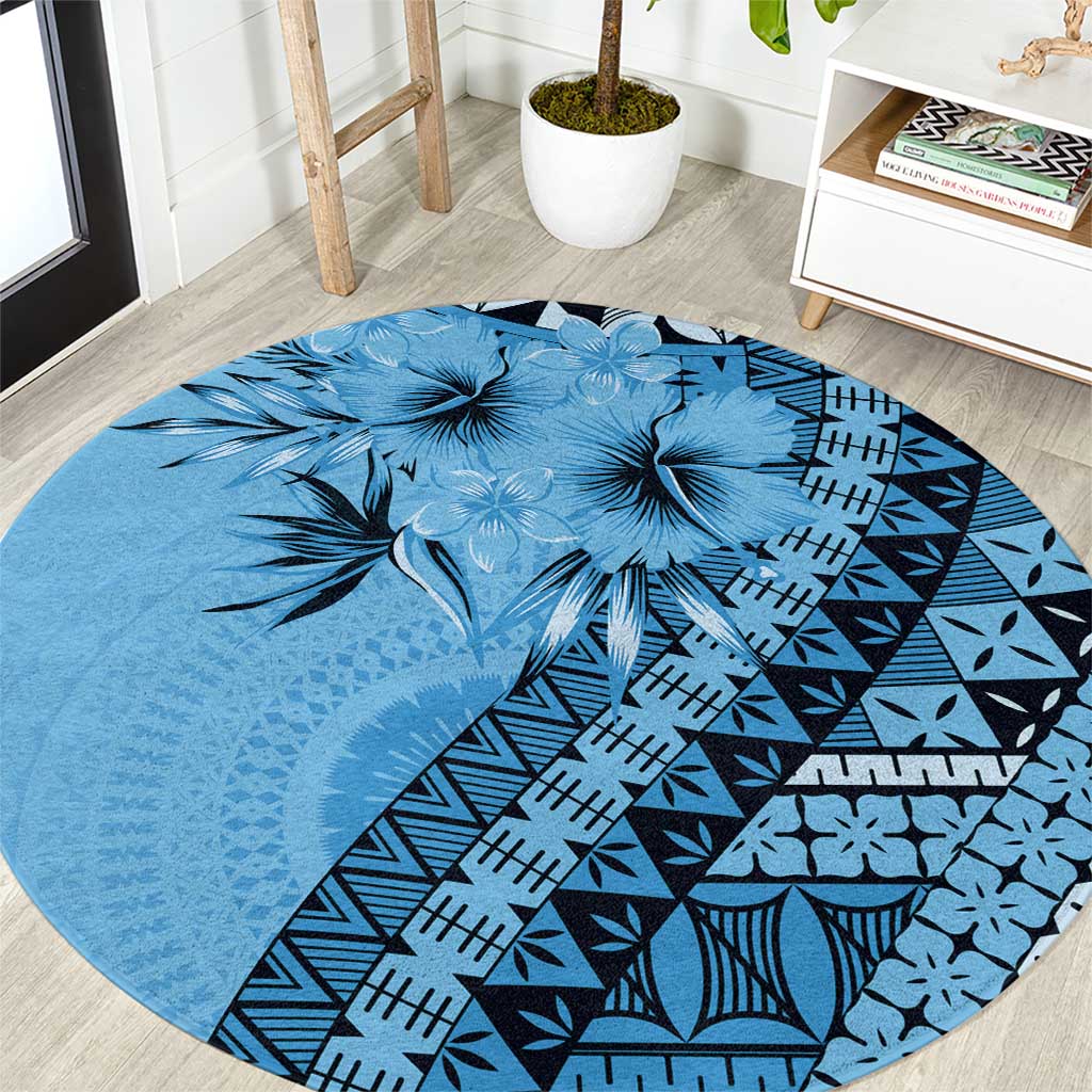 Bula Fiji Round Carpet Turquoise Kaivity Masi Tapa LT7 Turquoise - Polynesian Pride