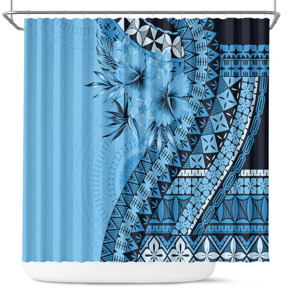 Bula Fiji Shower Curtain Turquoise Kaivity Masi Tapa LT7 Turquoise - Polynesian Pride