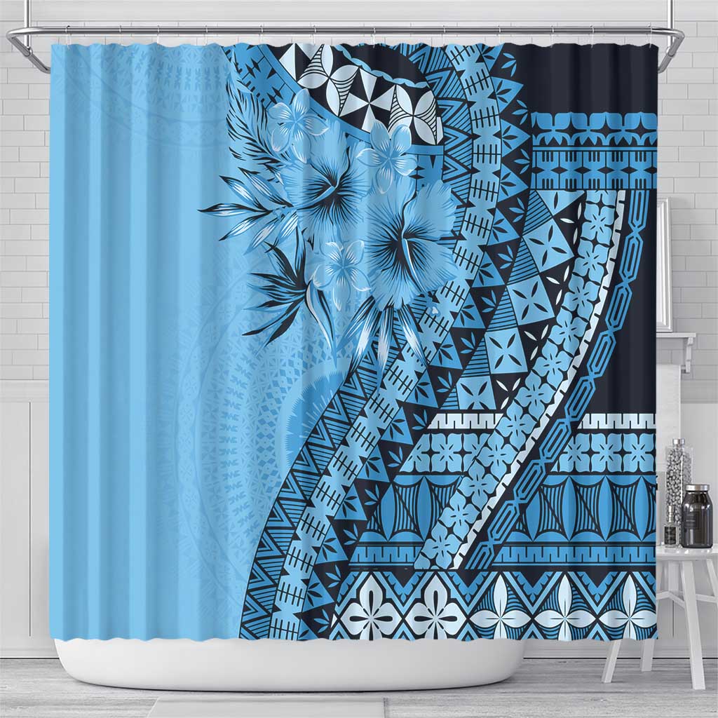 Bula Fiji Shower Curtain Turquoise Kaivity Masi Tapa LT7 - Polynesian Pride