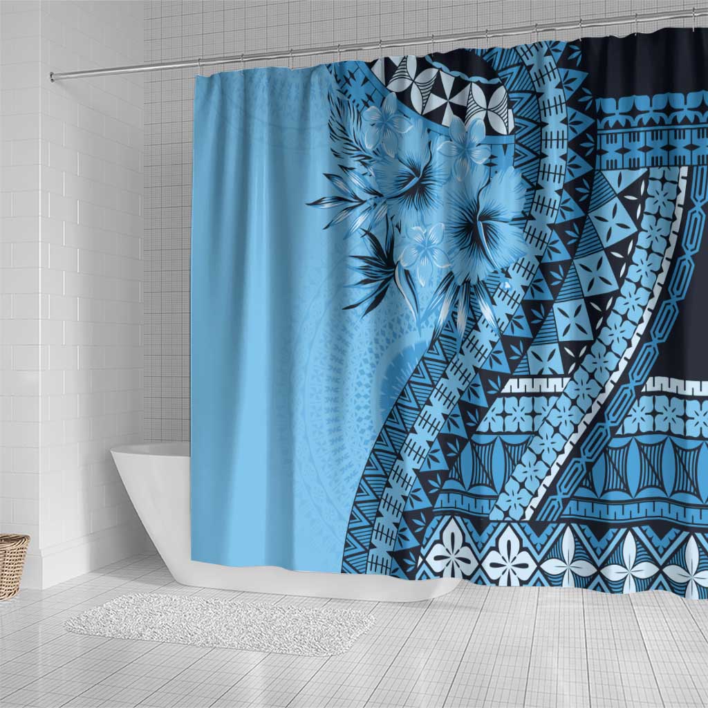 Bula Fiji Shower Curtain Turquoise Kaivity Masi Tapa LT7 - Polynesian Pride