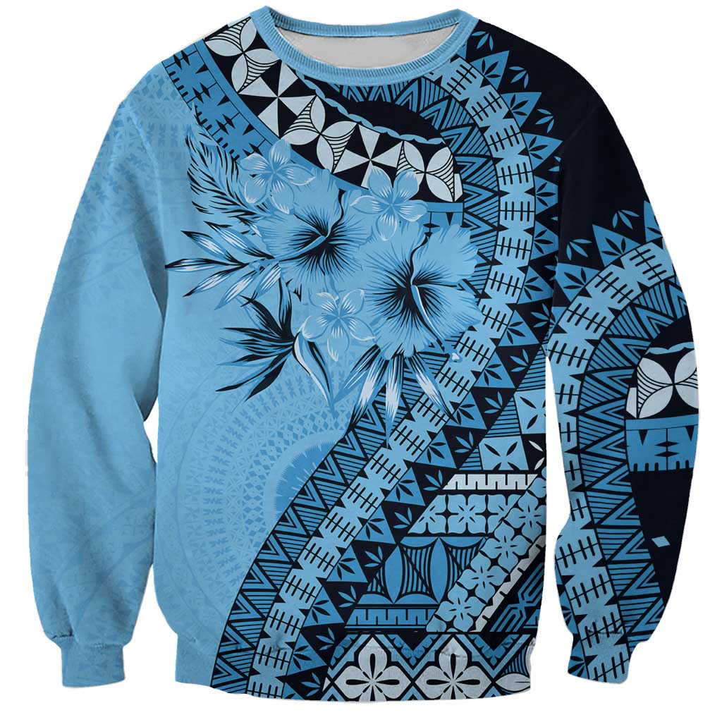 Bula Fiji Sweatshirt Turquoise Kaivity Masi Tapa LT7 Unisex Turquoise - Polynesian Pride