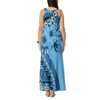 Bula Fiji Tank Maxi Dress Turquoise Kaivity Masi Tapa LT7 - Polynesian Pride