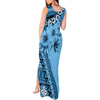 Bula Fiji Tank Maxi Dress Turquoise Kaivity Masi Tapa LT7 - Polynesian Pride