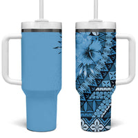 Bula Fiji Tumbler With Handle Turquoise Kaivity Masi Tapa LT7 One Size: 40 oz Turquoise - Polynesian Pride